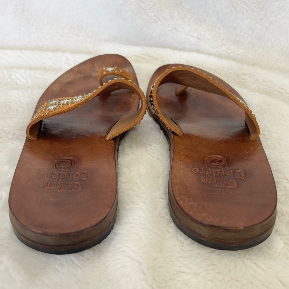 Embellished Tan Leather Sandals - Picture 5 of 10